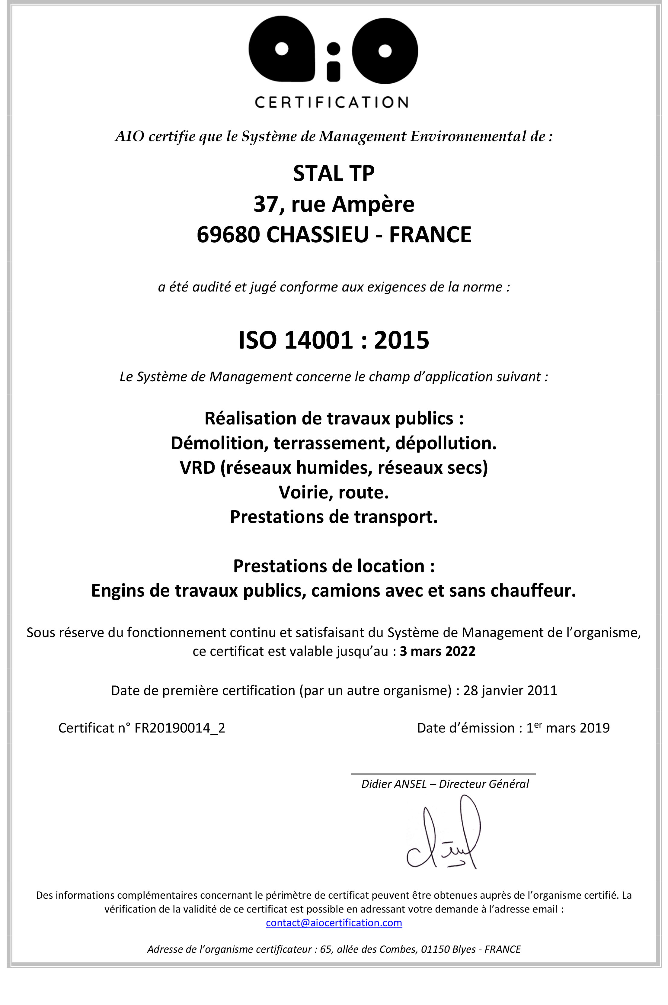 Certificat_ISO 14001_2015_STAL TP - FR2018